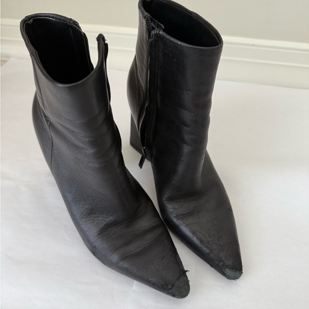 Marc Fisher Black Pointed Toe Leather Ankle Boots